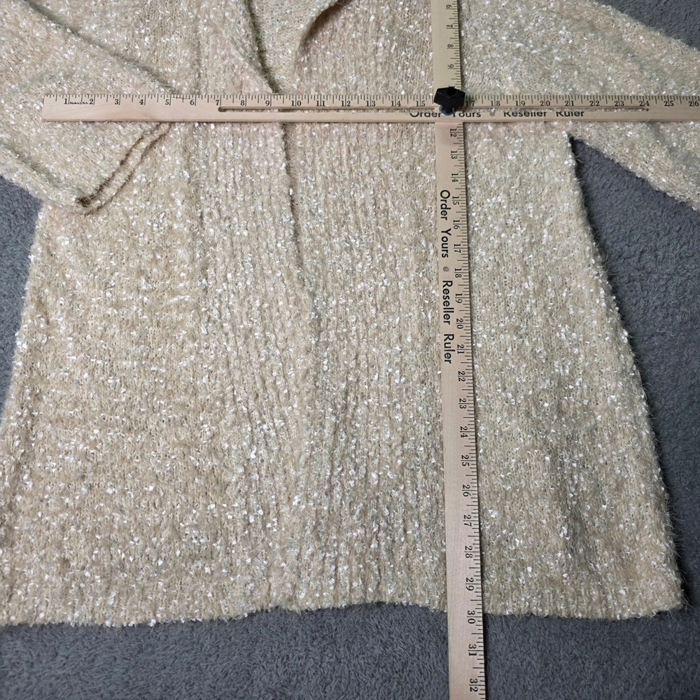 Lauren Michelle Woman 1X Cardigan Beige Open Front Eyelash Knit 3/4 Sleeve - Picture 2 of 7